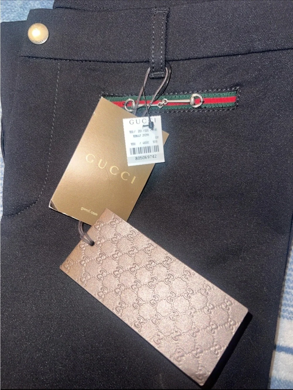 Gucci Black Pants with Green-Red Web Trim and Gold Tag Equestrian